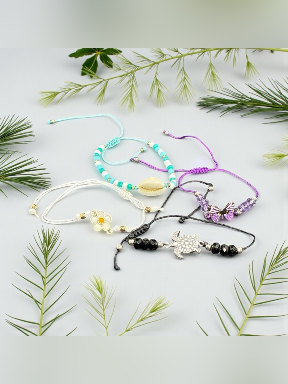 💜💙Set of 4 Adjustable Cord Charm Bracelets/NWOT💜💙